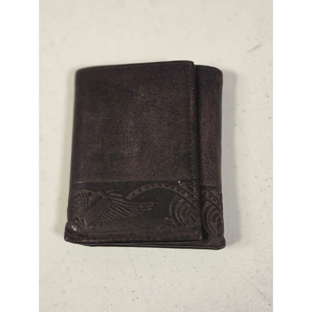 Wrangler Genuine Leather Trifold Wallet Brown Western Embossed Scroll